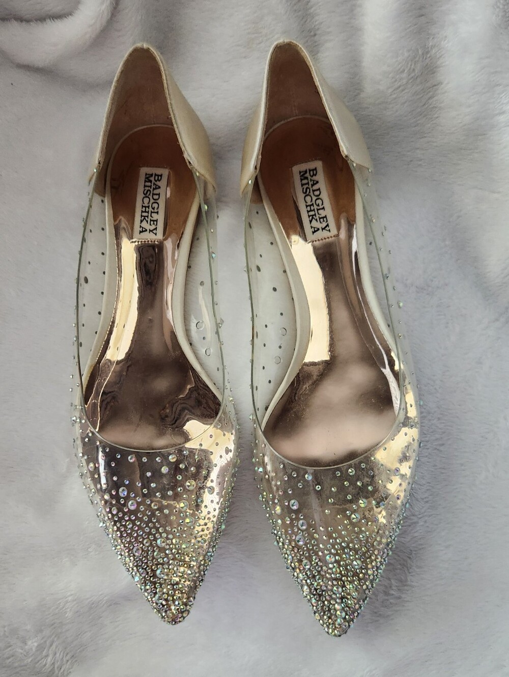 Badgley Mischka Clear Pointed Toe Flats with Crystal Accents
